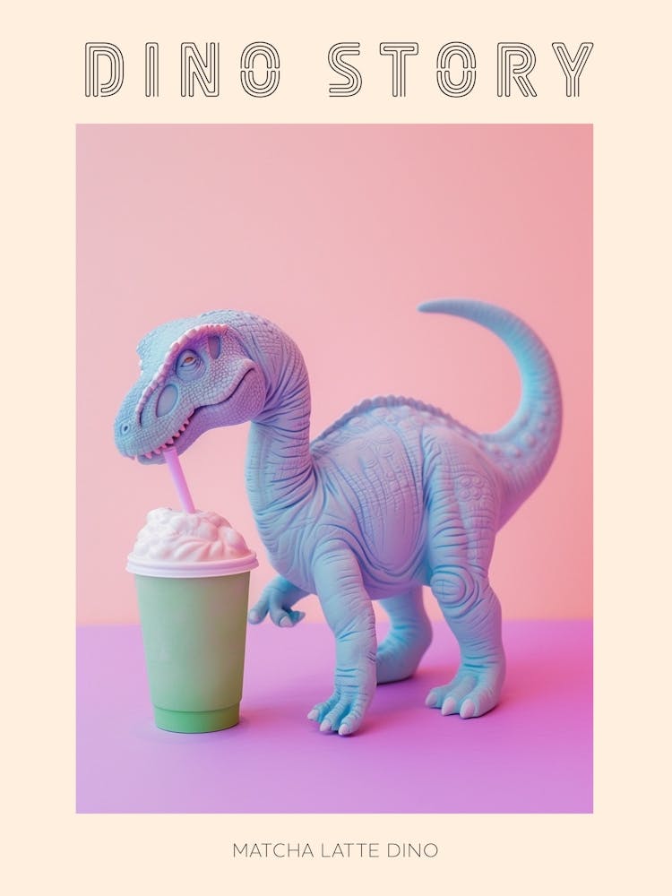 Pastel Toy Dinosaur With A Matcha Latte 1 Poster