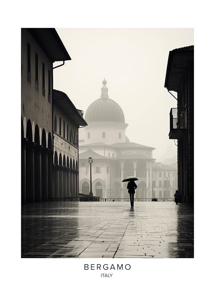 Poster Of Bergamo, Italy, Black And White Analogue Photography 3