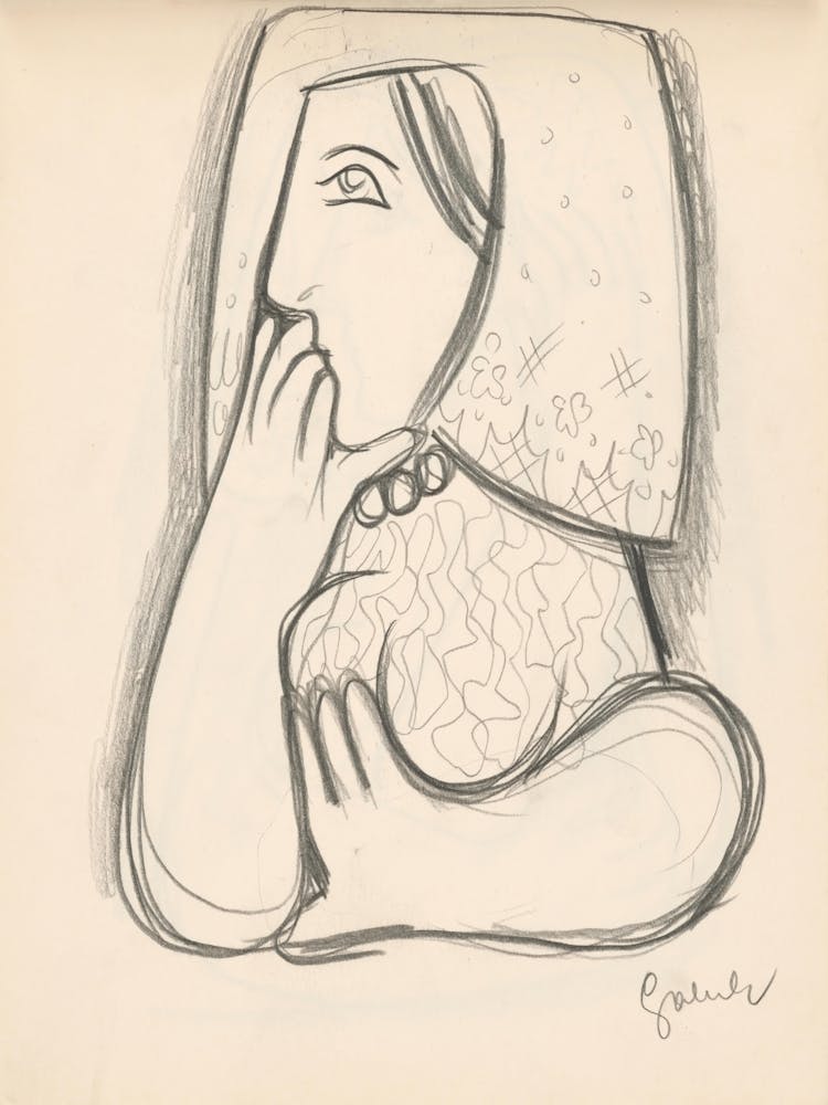 A Woman In A Flowered Scarf With Her Chin Supported, Mikuláš Galanda