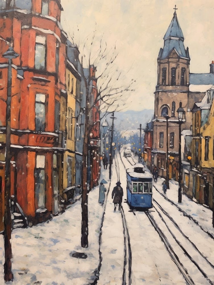 Vintage Winter Painting Belfast Northern Ireland 1