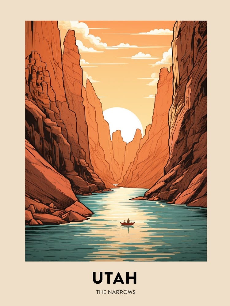 The Narrows Usa Vintage Hiking Travel Poster