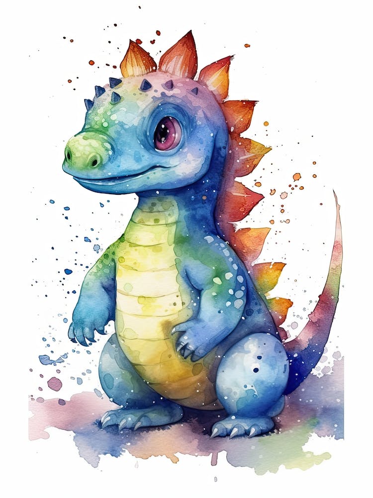 Scelidosaurus Cute Dinosaur Watercolour 3