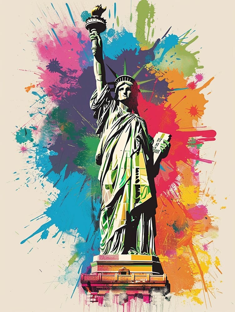 Statue Of Liberty New York Colourful Silkscreen Illustration 3