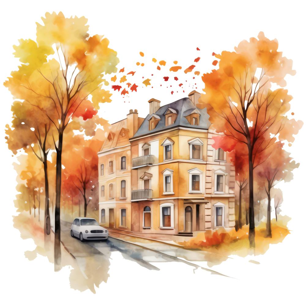Watercolor Autumn House