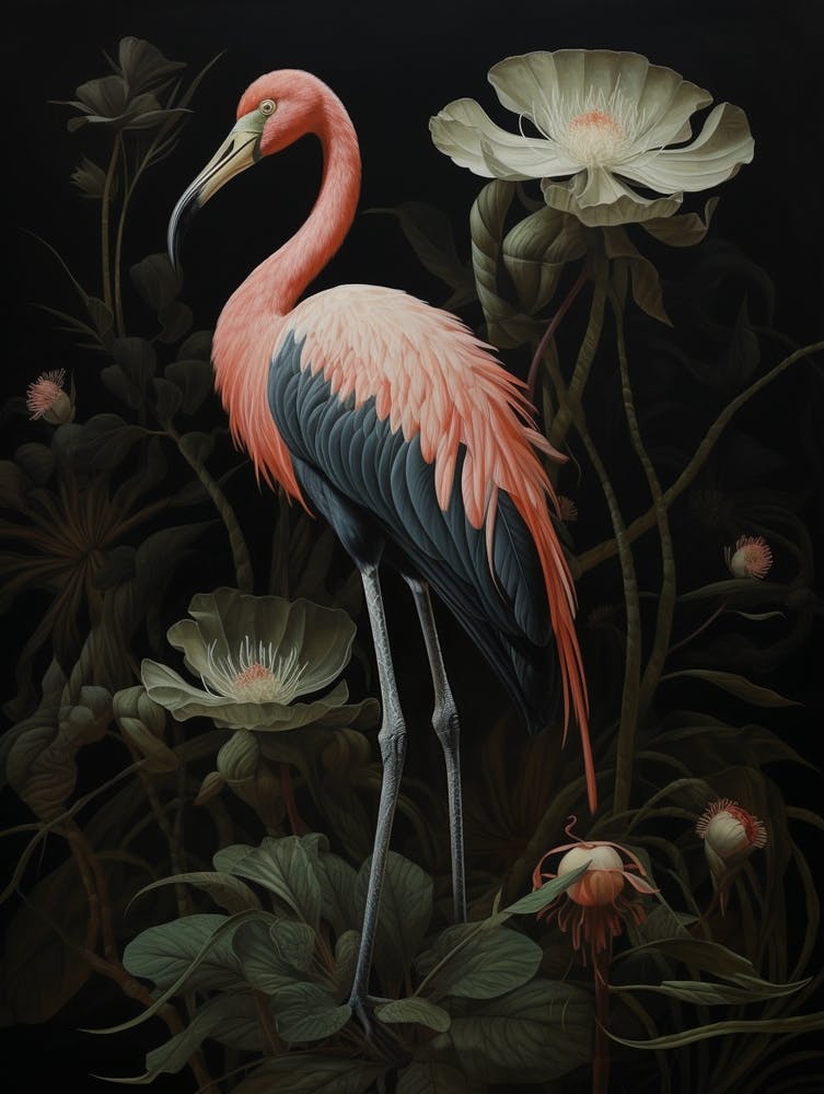 Dark And Moody Botanical Flamingo 4