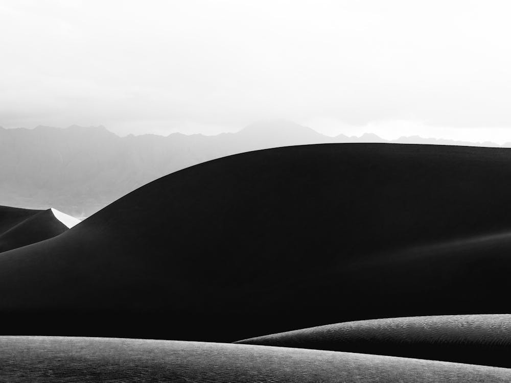 Wall Of Sand In The Desert In Black And White