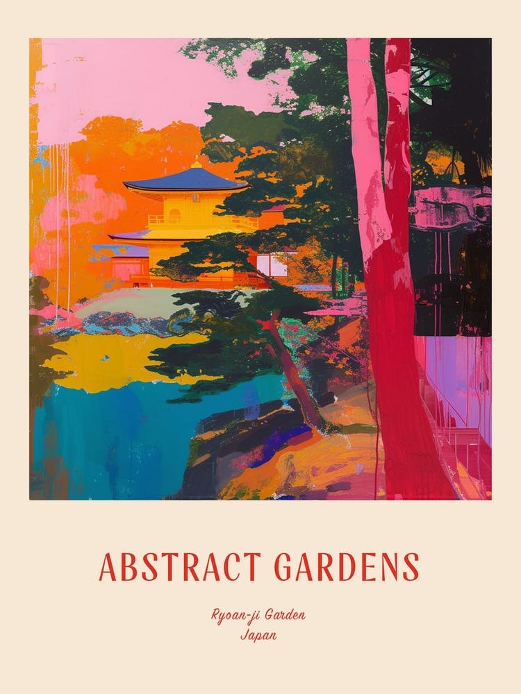 Colourful Gardens Ryoan Ji Garden Japan 9 Red Poster