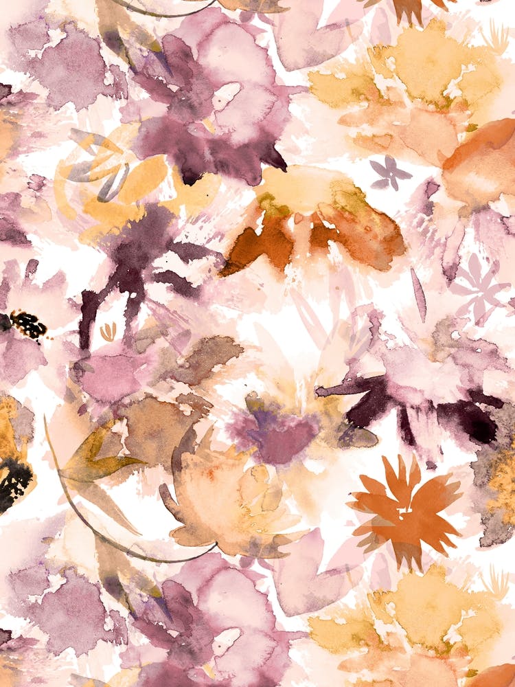 Aquarell Große Blumen Gold Mauve