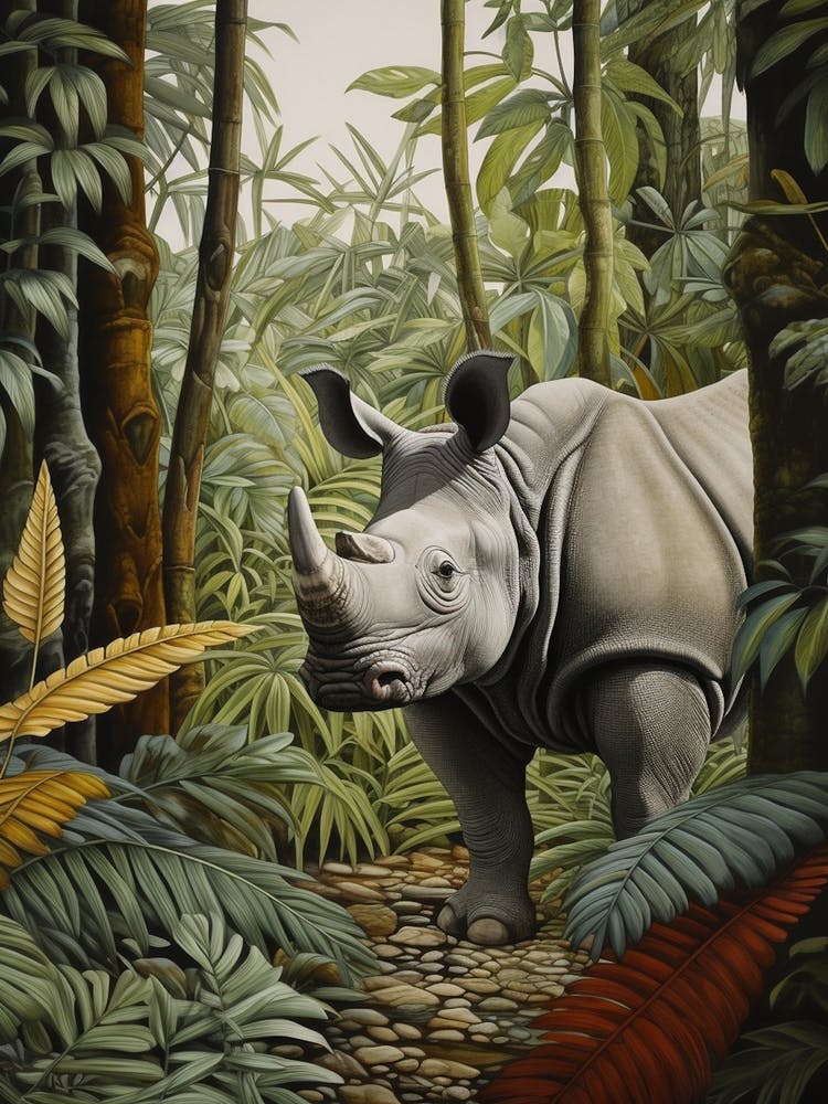 Nashorn, das hinter den Blättern hervorlugt 3