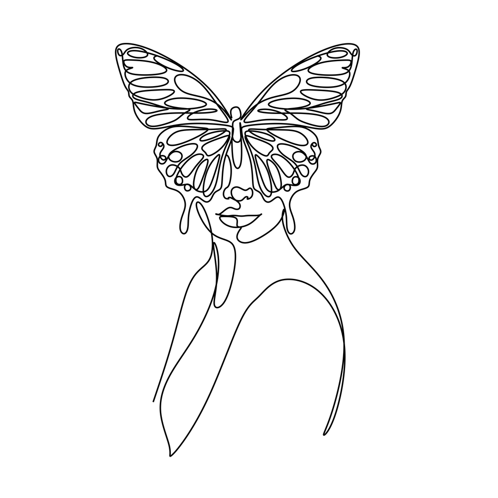 Woman with butterfly line art print