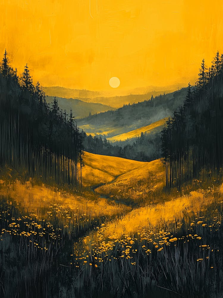 Sunset Canvas Print, Monochrome, Charcoal Style