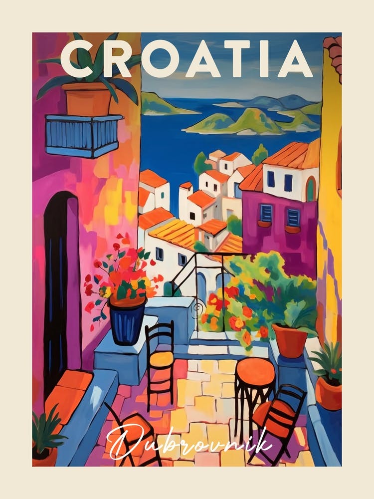 Dubrovnik Croatia 5 Fauvist Painting  Travel Poster