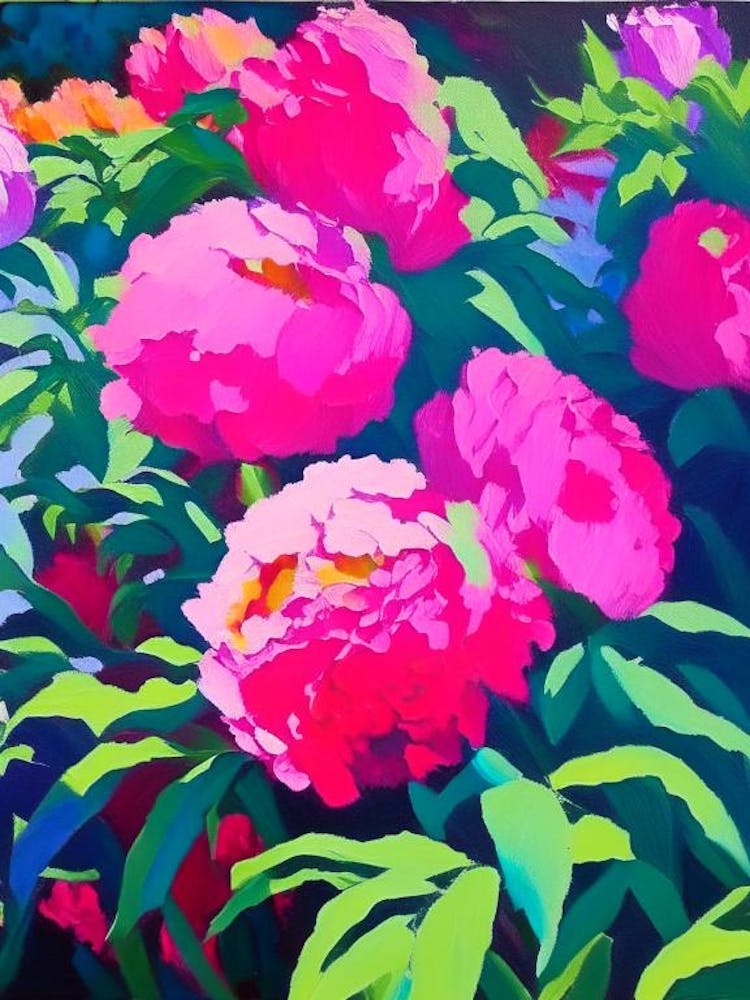Lower Gardens Peonies Colourful Painting