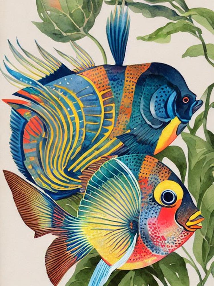Angelfish Vintage Graphic Watercolour