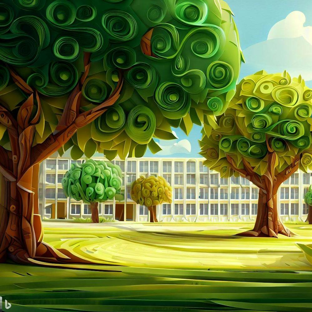 School Building With Trees