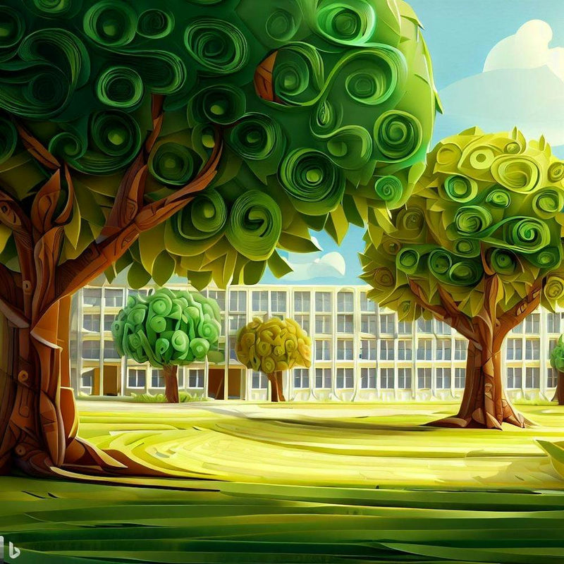 School Building With Trees