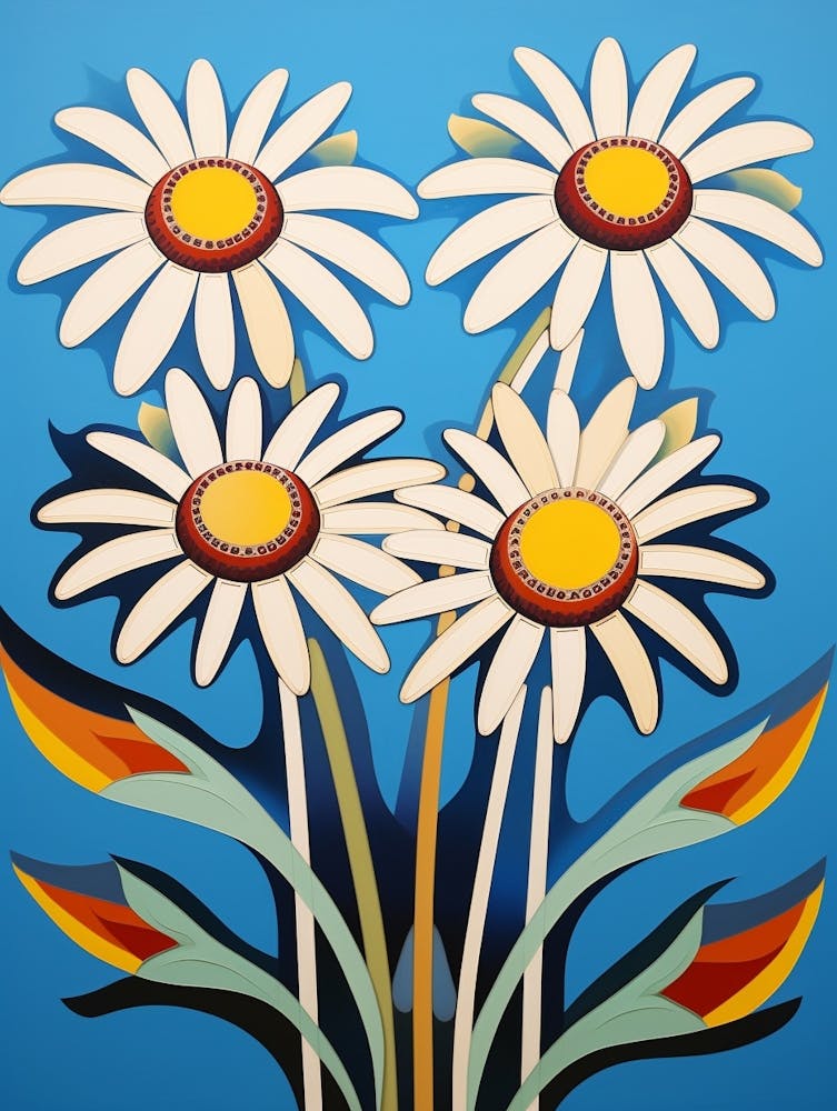 Flower Motif Painting Oxeye Daisy 1
