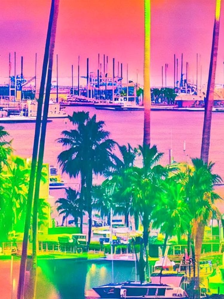 Port Of Long Beach United States Retro Risograph Print 1 harbour