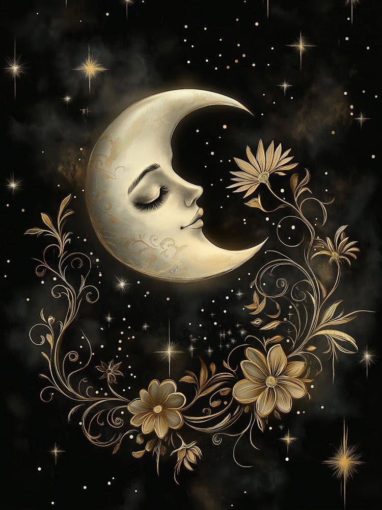 The Moon, Stars And A Gold Floral