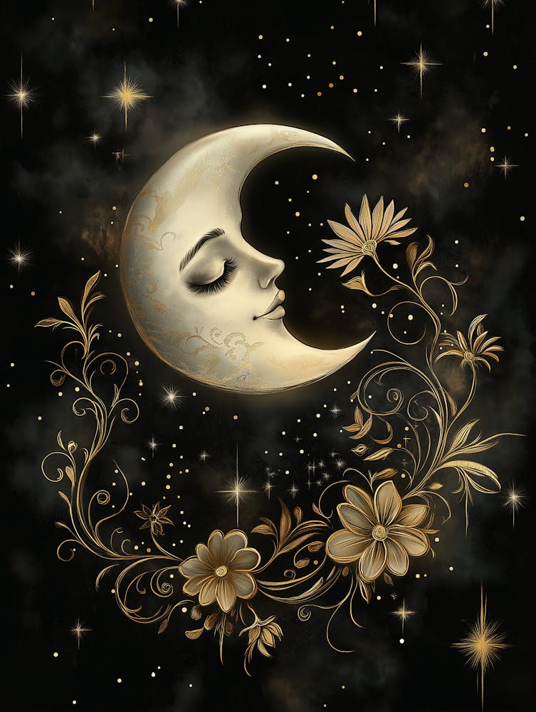 The Moon, Stars And A Gold Floral