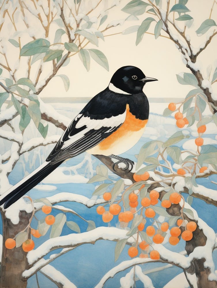 Wintervogelgemälde Elster 7