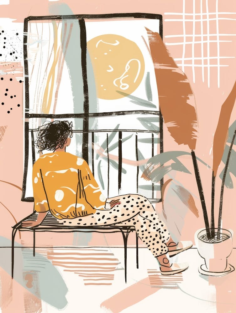 Illustration Of A Woman Looking Out The Window