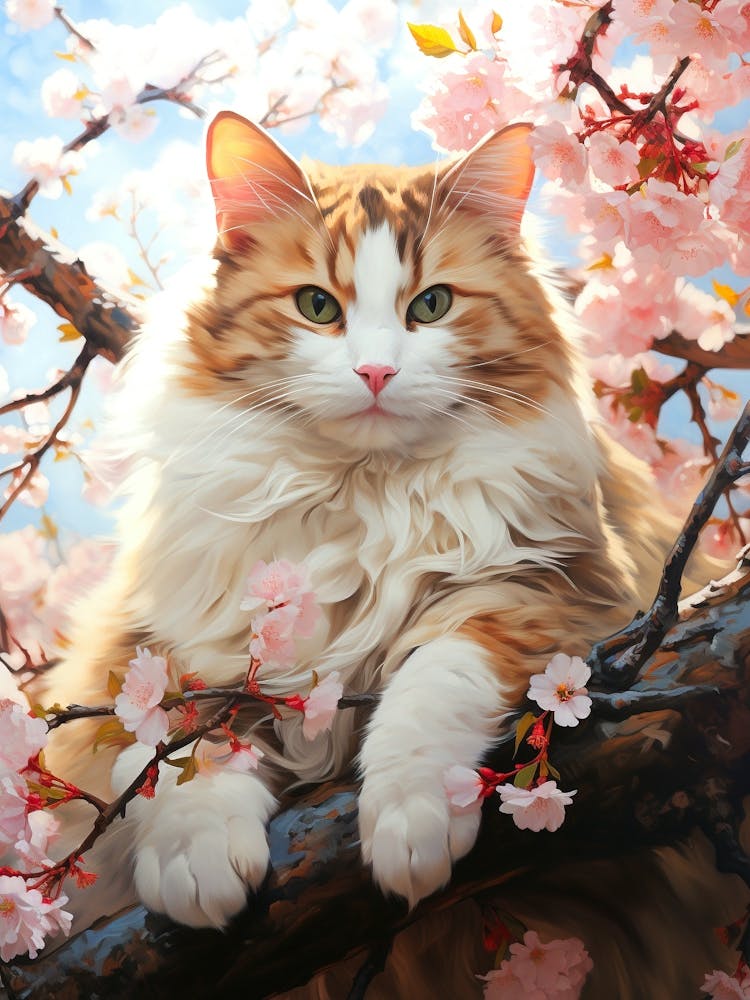 Chat Dans les Fleurs de Cerisier