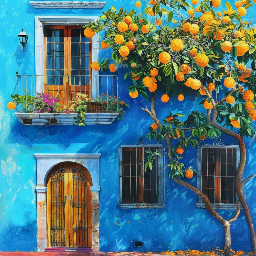 Oranges On A Blue House 1