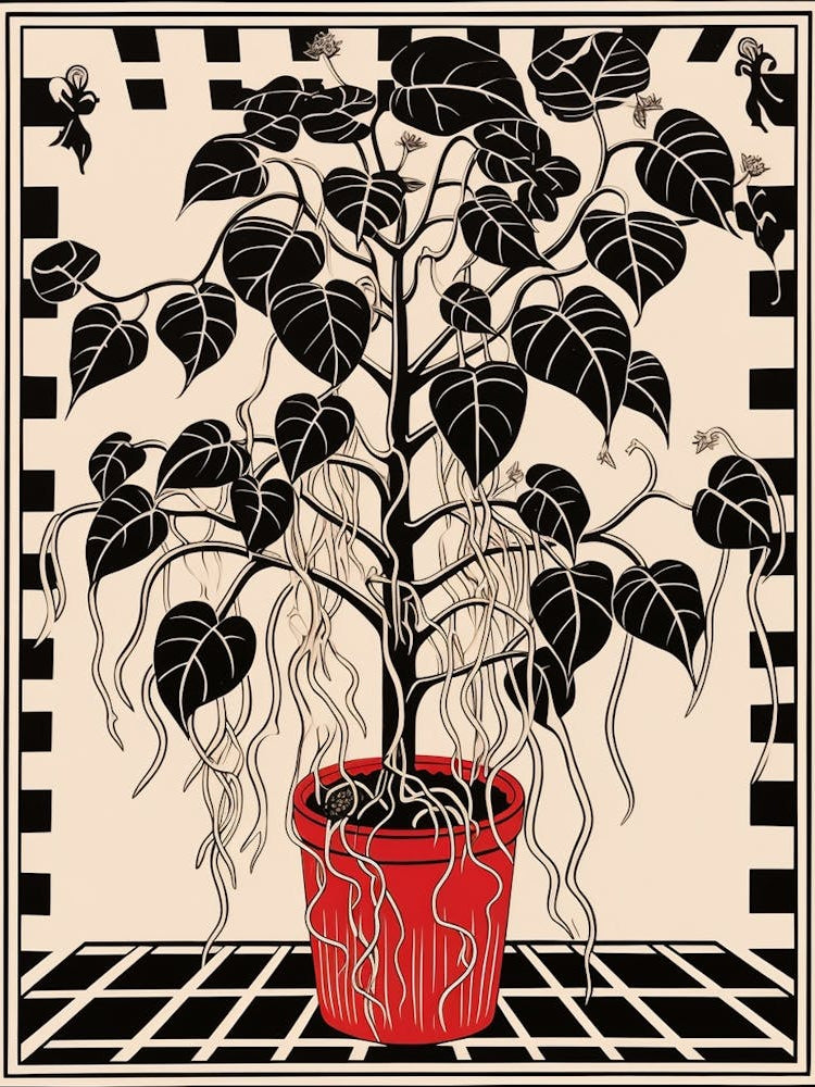 B&W Plant Illustration Rubber Plant Ficus 3