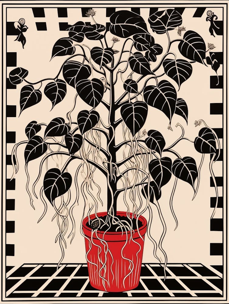 B&W Plant Illustration Rubber Plant Ficus 3