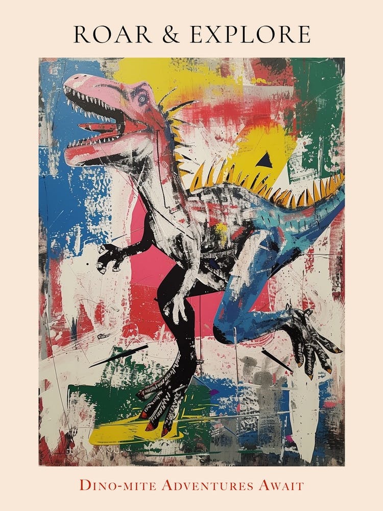 Abstract Paint Splash Primary Colour Dinosaur 7 Poster