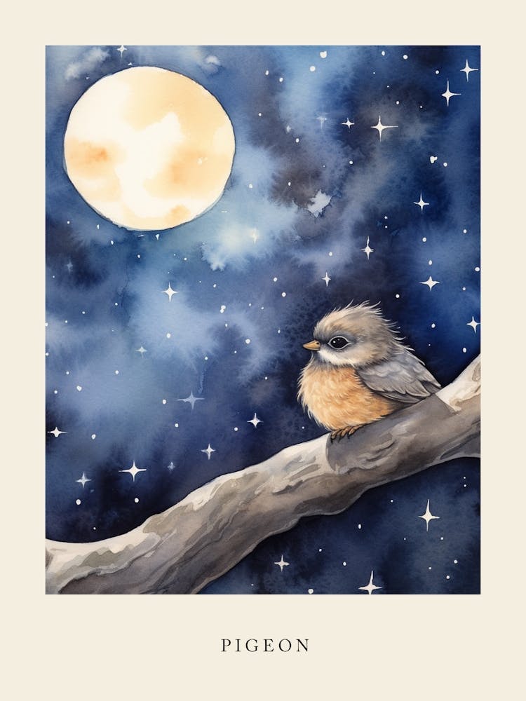Baby Pigeon 2 Sleeping In The Clouds Nursery Poster