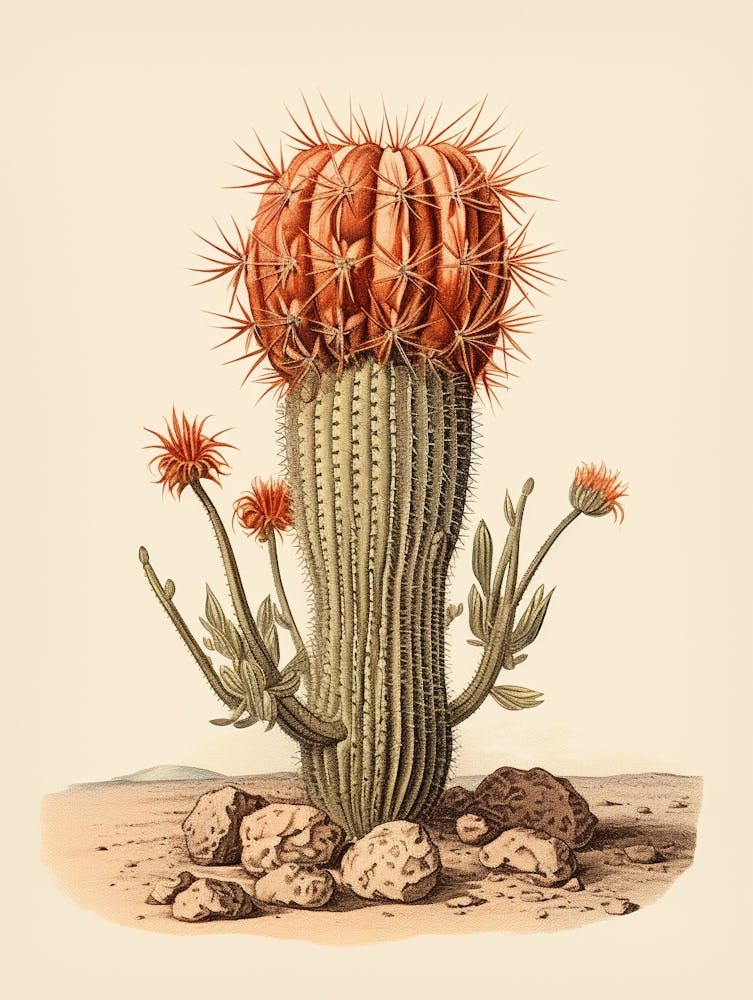Vintage Cactus Illustration Barrel Cactus 2