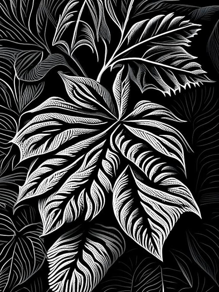 Raspberry Leaf Linocut 2