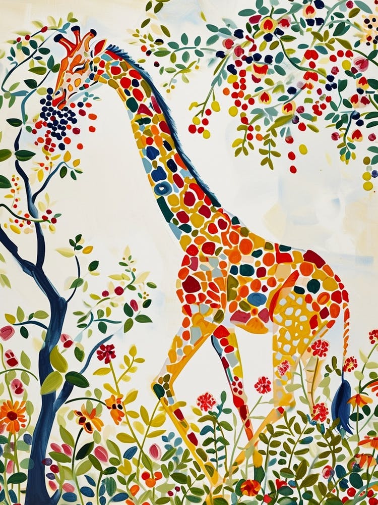 Giraffe Eating Berries Watercolour Inspired 1