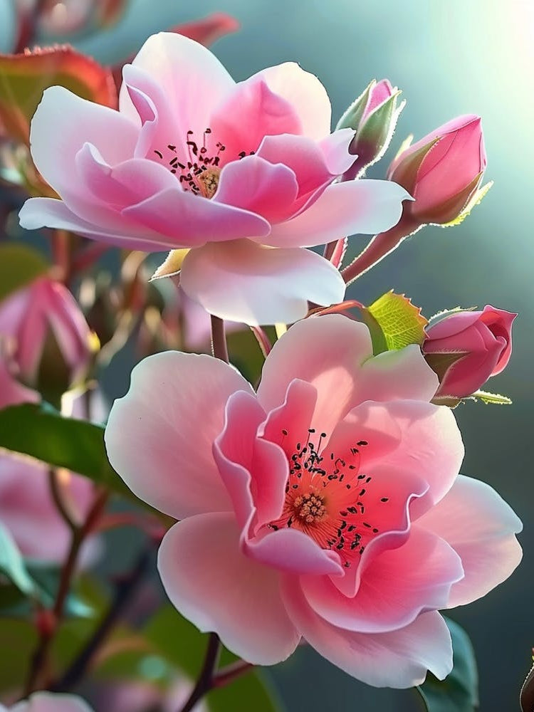 Under The Sun, The Pink And White Flowers Bloom, The Flowers Are Delicate And Exquisite