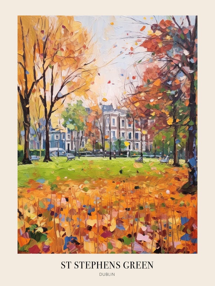 Autumn City Park Painting St Stephens Green Dublin 3 Poster