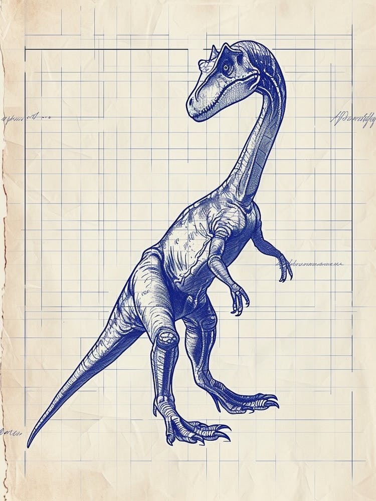 Maiasaura Dinosaur Blue Print Sketch 2