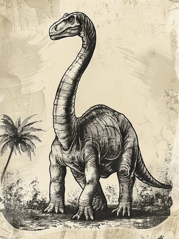 Brontosaurus Dinosaur Black Ink Illustration 1