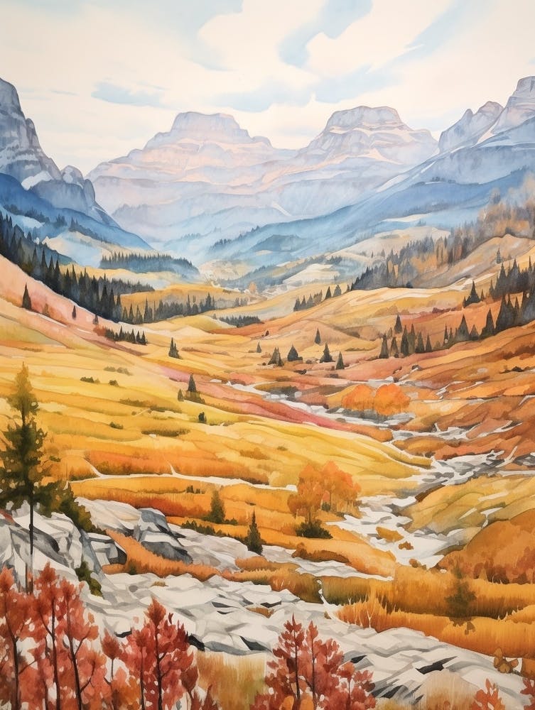 Autumn National Park Painting Dolomiti Bellunesi National Park Italy 3