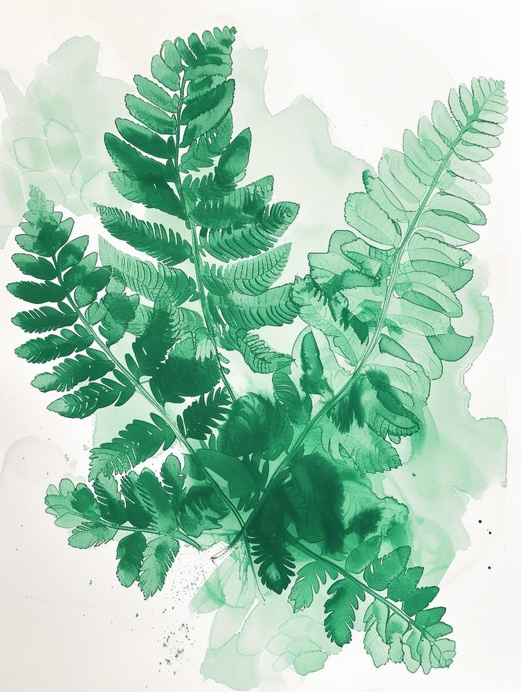 Green Ink Painting Of A Sword Fern 2