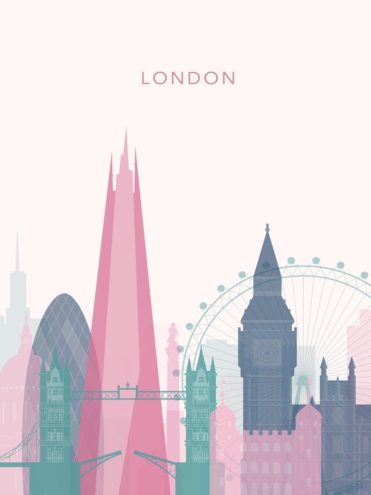 Pink And Teal London Skyline