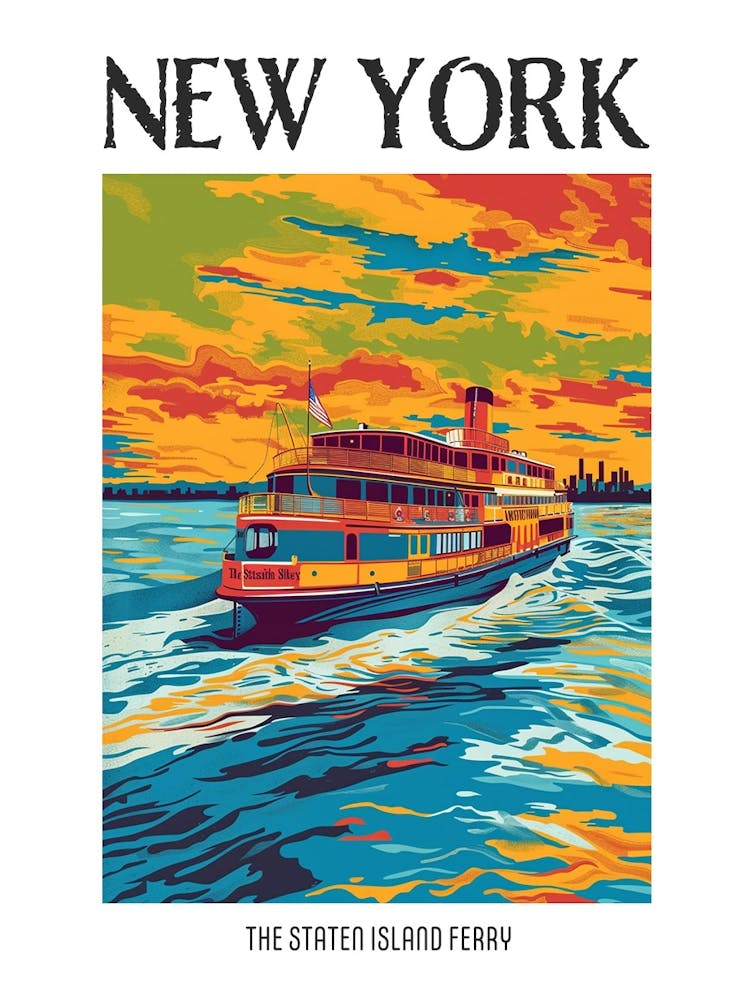 The Staten Island Ferry New York Colourful Silkscreen Illustration 1 Poster