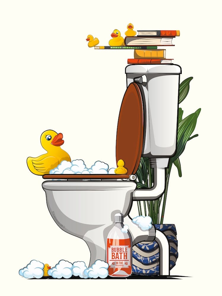 Rubber Ducks Swimming In The Toilet