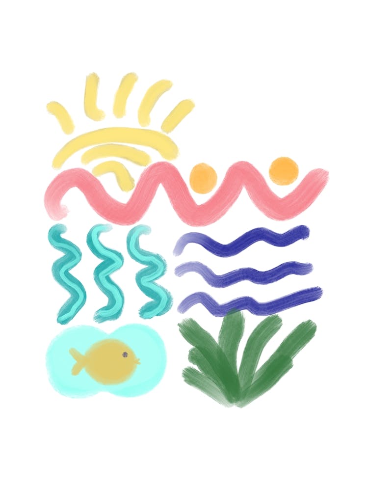 Pastel Colors Yellow Blue Pink Fish and Sun Abstract Nature Poster