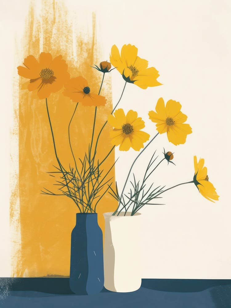 Cosmos Flowers On A Table   Contemporary Illustration 3