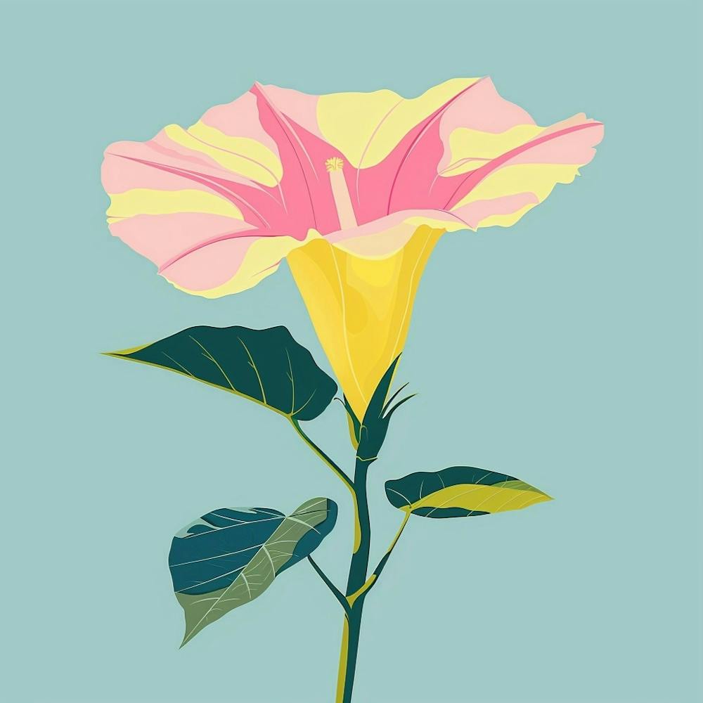 Morning Glory 4 Square Flower Illustration