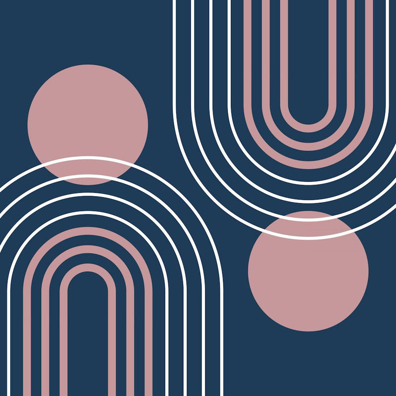 Mid Century Modern Geometric B28 In Navy Blue And Rose Gold (Rainbow And Sun Abstract) 02