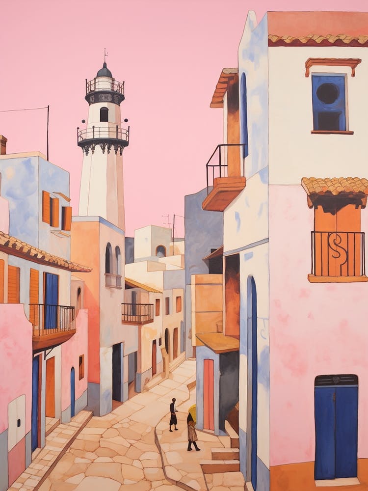 Faro Portugal 3 Vintage Pink Travel Illustration