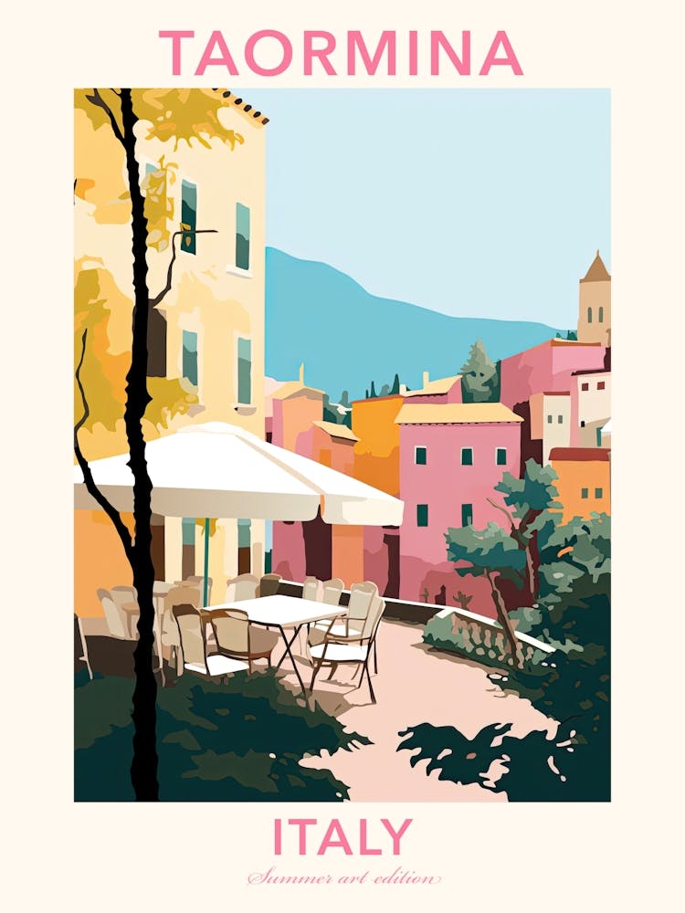 Taormina, Italy, Flat Pastels Tones Illustration 4 Poster
